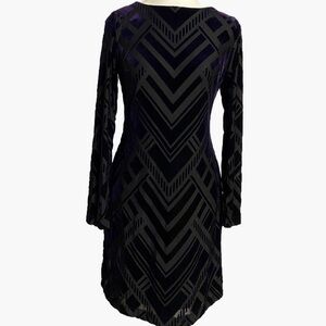 Vince Camuto Womens Purple Long Sleeve Round Neck Velvet Sheath Midi Dress